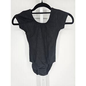 Danzcue Girls Sz M (8-10) Short Sleeve Dance Gymnastic Leotard Solid Black NEW